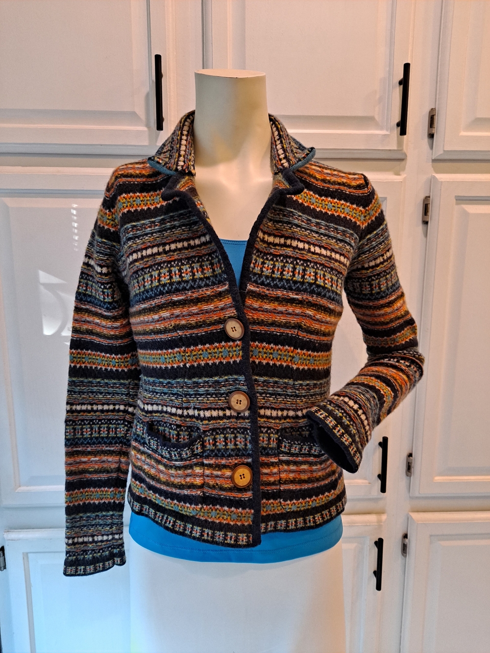 Anthropologie 'Sparrow' Fair Isle Lambswool Multicolor Striped Knit Cardigan
